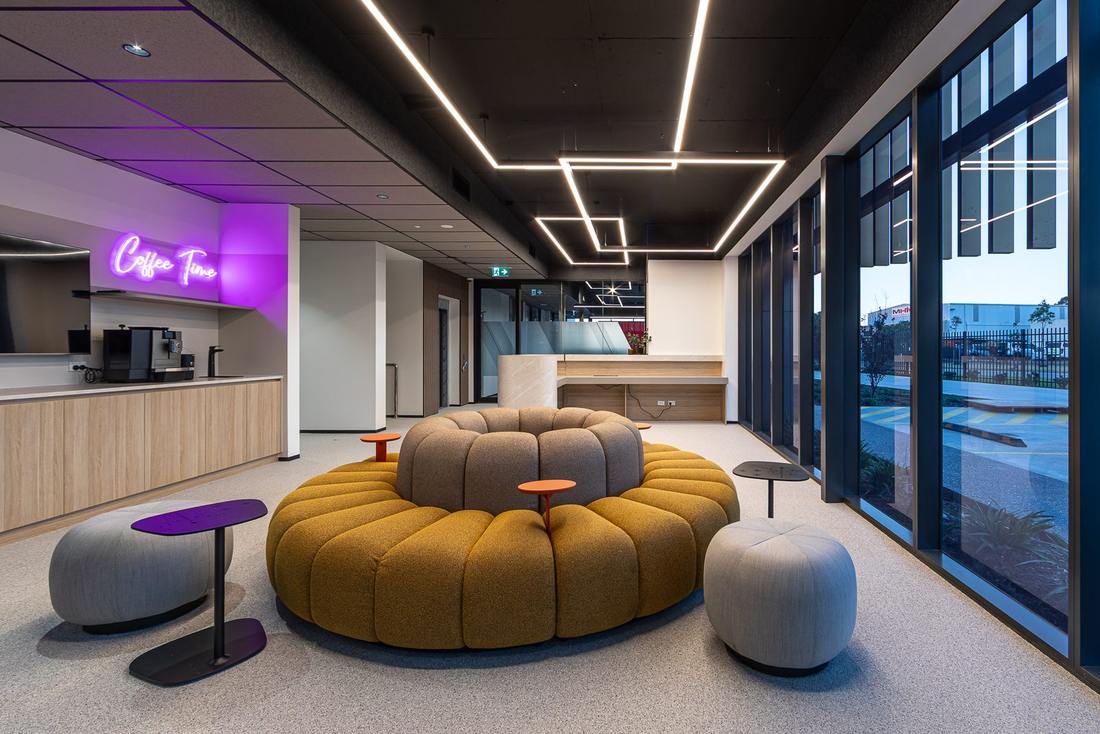 Lounge and coffee point from the Pressure Dynamics commercial office design in Perth